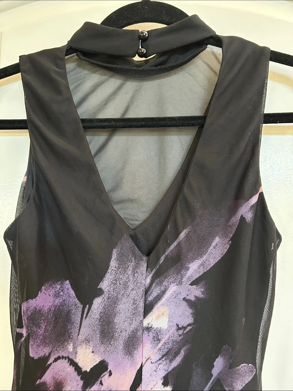 VENUS Black Floral Midi Dress with Purple and Pink Wash